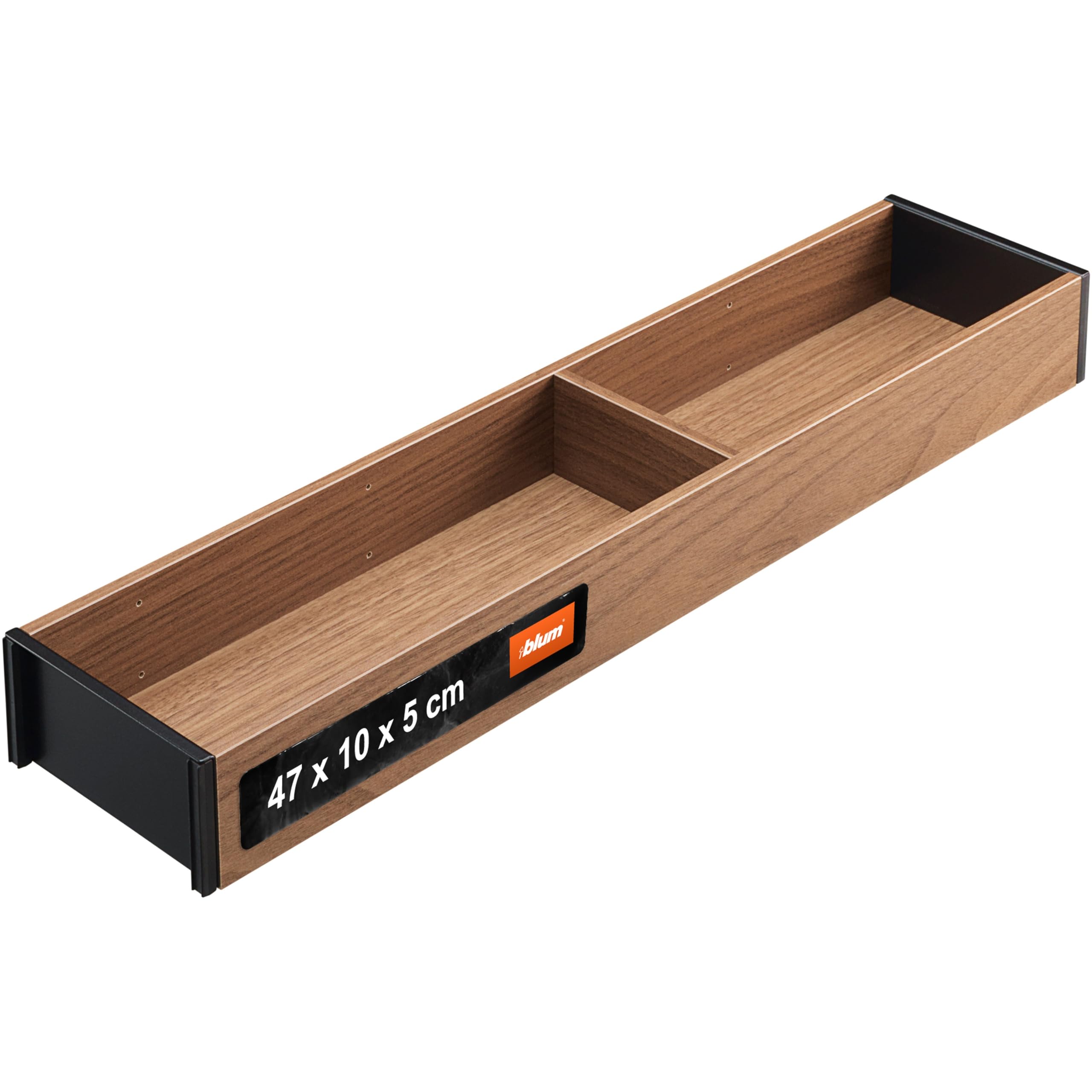 blum AMBIA-LINE organizer szuflady w premium dekorze drewna | idealny kuchnia, łazienka, garderoba | użycie modułowe i pewne trzymanie dzięki nóżkom antypoślizgowym | 47 × 10 × 5 cm | Orzech Tennessee