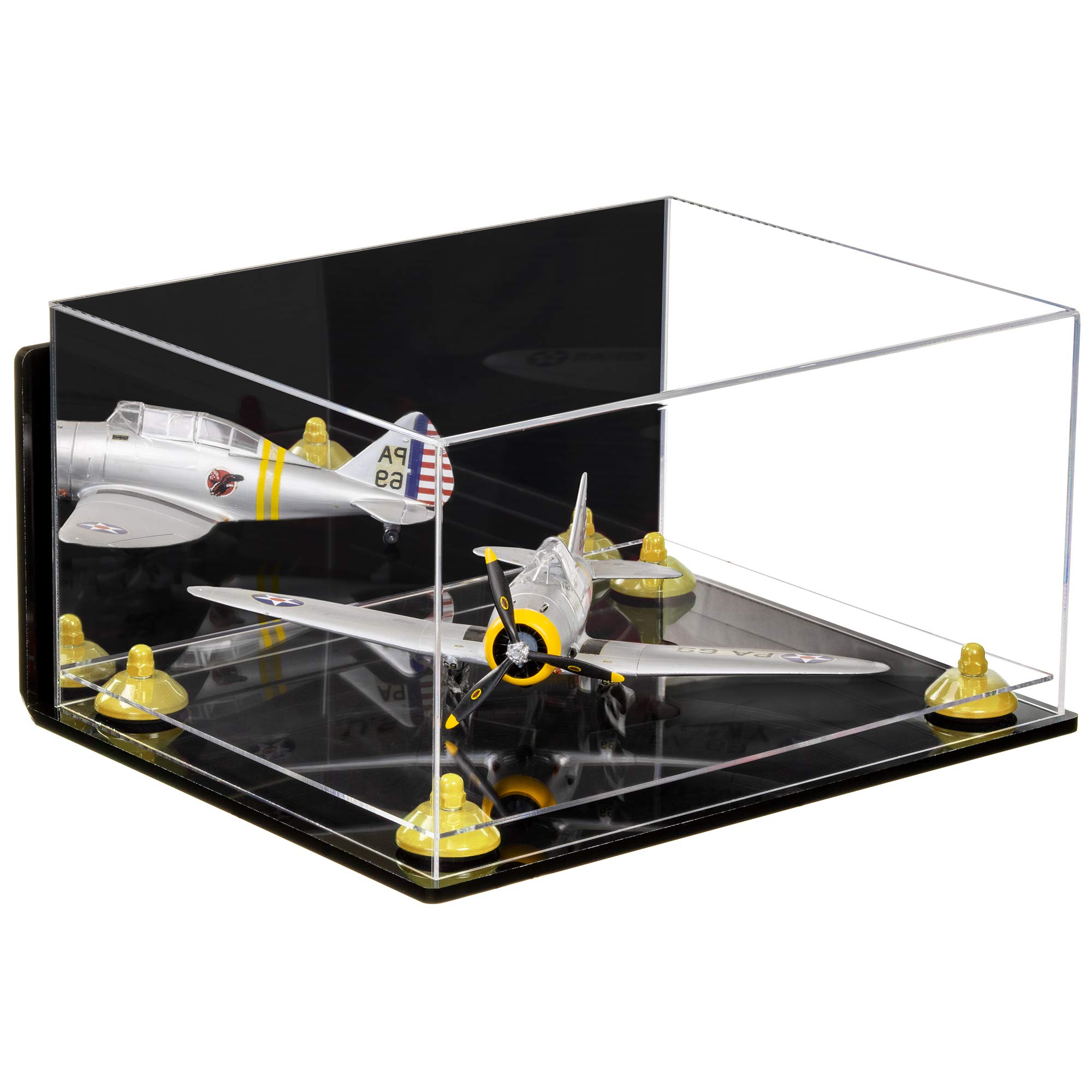 Better Display Cases Acrylic Versatile Display Case - Large Rectangle Box with Mirror Case, Yellow Risers, Wall Mount and Clear Base 15.25