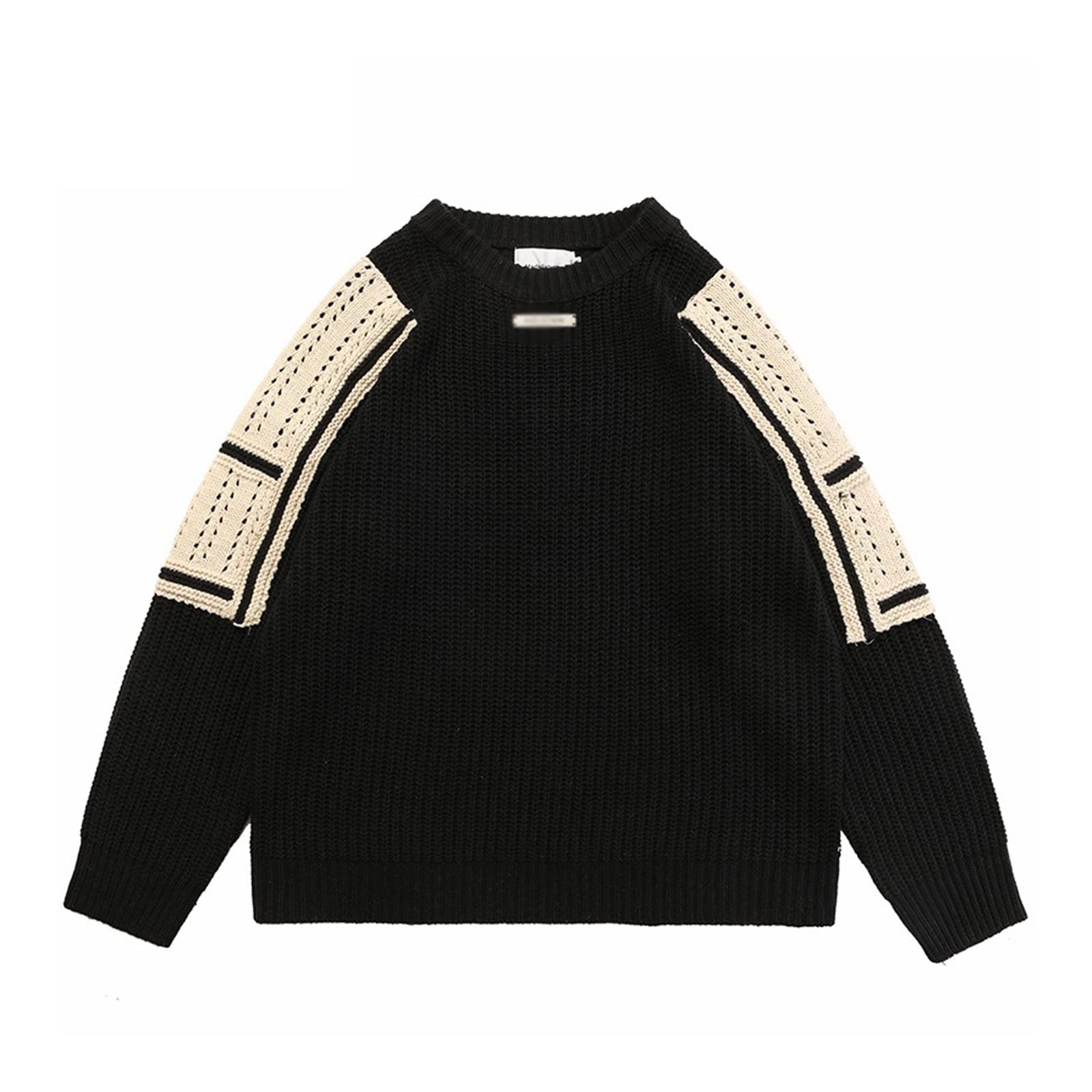 UGFVGYTG Men's sweater Hip Hop Knitted Sweater Streetwear Color Block Patchwork Plain Harajuku Pullover Men Autumn Cotton Casual Black(Hortel�,Asian XL)