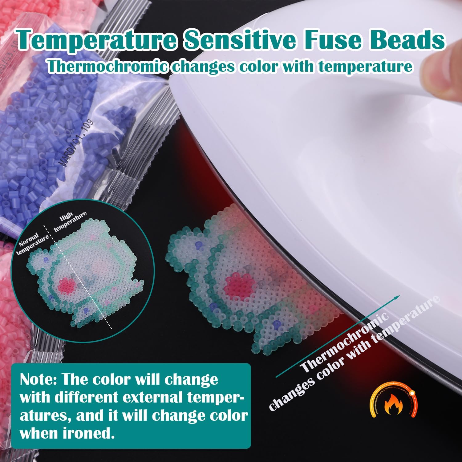 2.6mm Mini Color Changing Perler Beads 5000PCS – Temperature Sensitive Thermochromic Fuse Beads, Color Change Mini Fuse Beads for DIY Crafts, Pixel Art & Jewelry Making