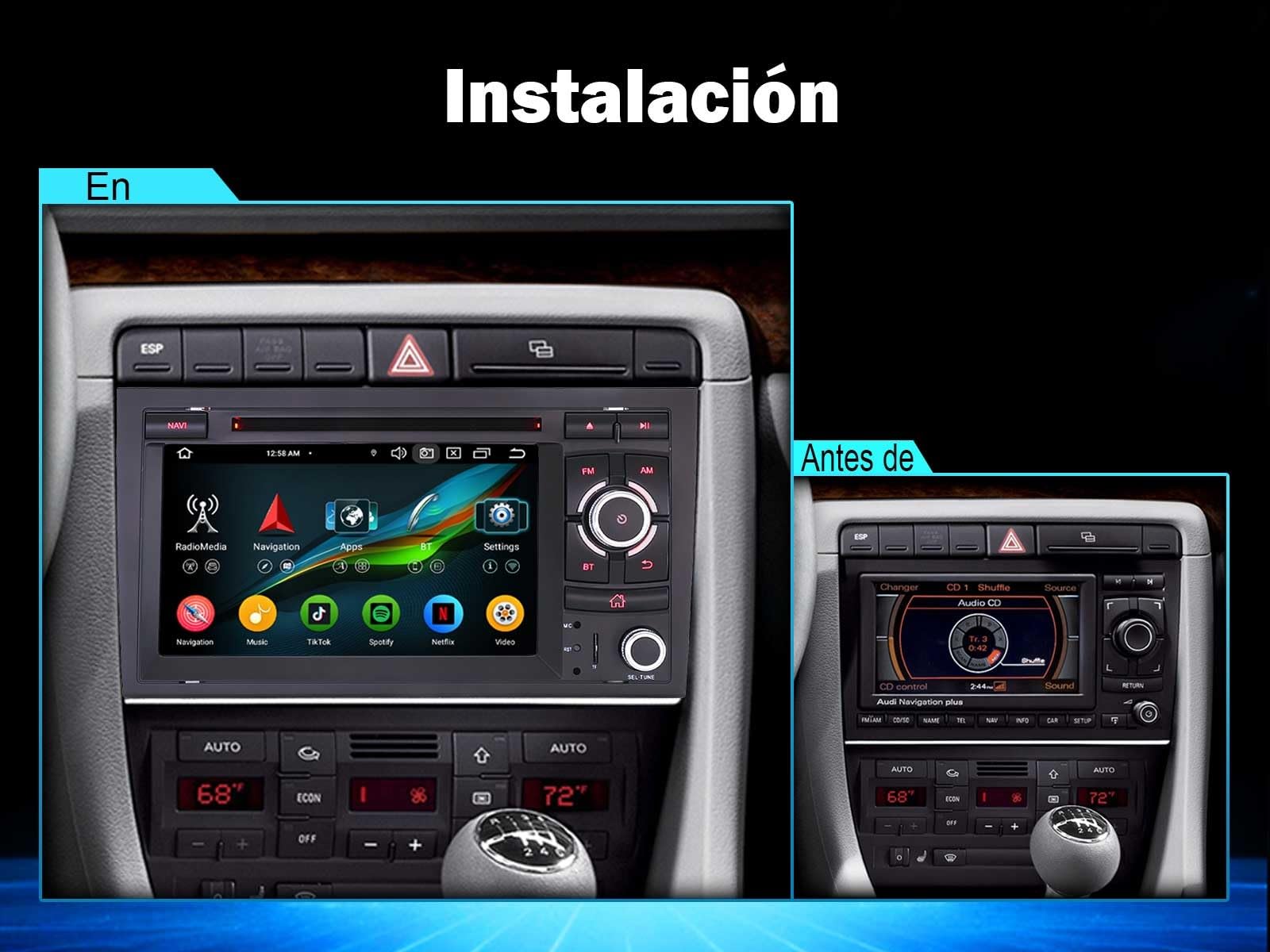 Erisin 4+64GB Android 16 Radio Coche para Audi A4 S4 RS4 8E B9 B7 Seat Exeo | 8-Core 7" Estéreo de Automóvil GPS Navegación IPS Wireless CarPlay Android Auto DSP Bluetooth 5.0 DVD CD WiFi 4G Dab+ Canbus