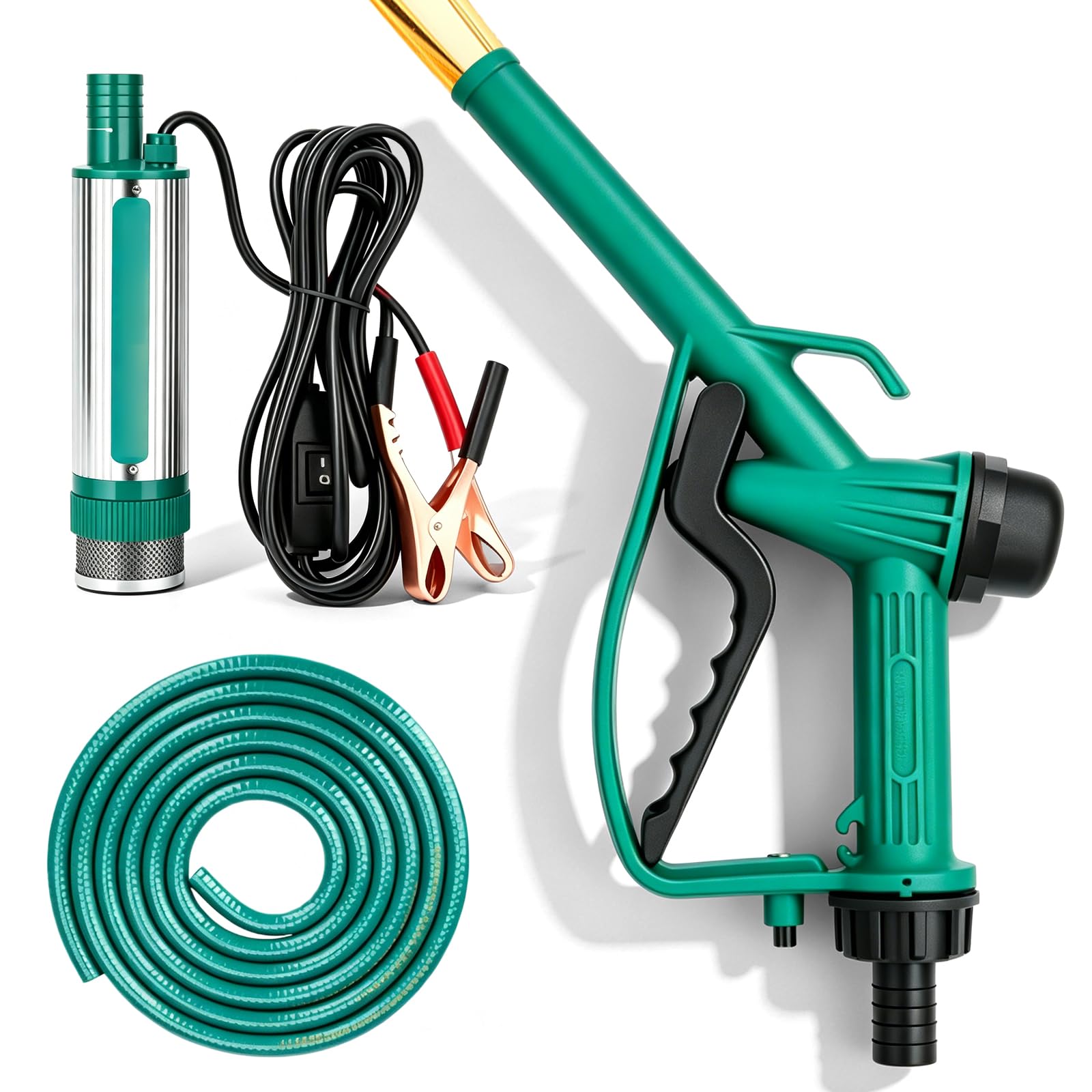 Pompa A Gasoil, 30l/min Pompa Trasferimento Diesel, 12v 100w Pompa Di Trasferimento Diesel Con Tubo Di 5m E Filtro, Silenziatore E Potente Pompa Di Aspirazione Carburante Per Acqua, Cherosene, Diesel