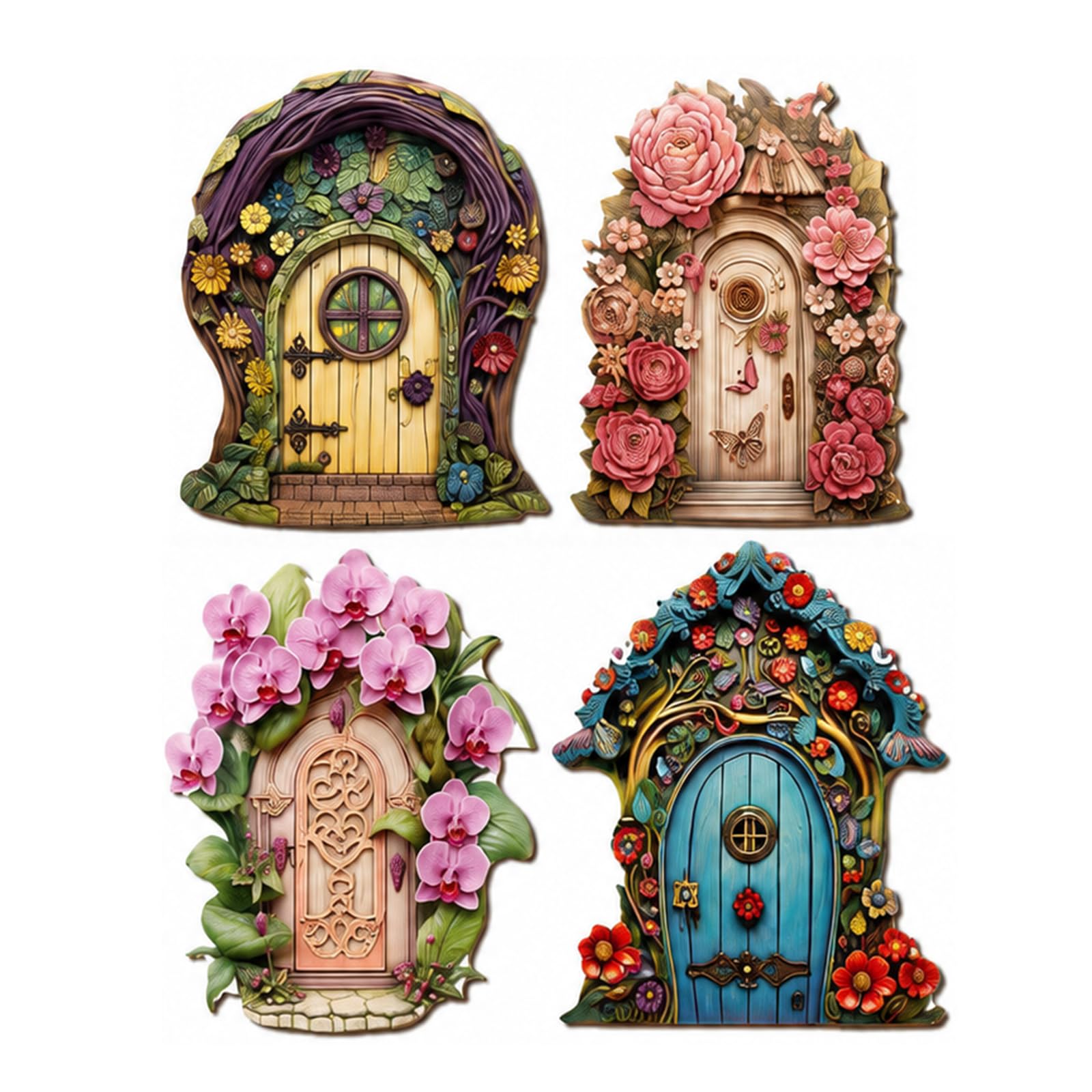 4Pcs Fairy Doors, Wooden Miniature Door for Creative Displays, Decorative Fairy Garden Ornaments, Unique Fairy Garden Accessories for Flower Pots & Fences Decor, Delicate Gardening Gift for Women
