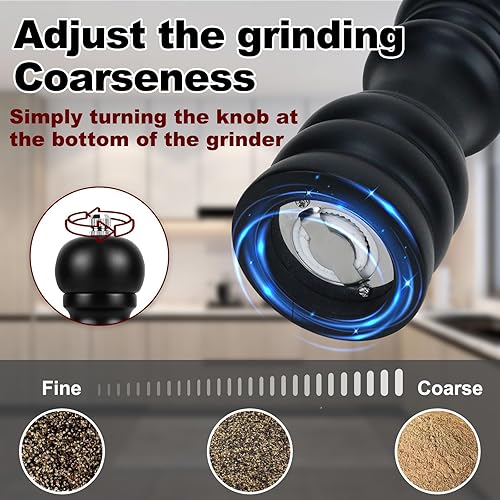 Miniatura 17 de Juego de 2 molinillos de sal y pimienta, molinillo de pimienta manual y molinillo de sal con rotor de cerámica ajustable y junta de acero Negro