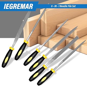 Needle File Set of 6 Mini Metal Needle File Set 3rd Generation Hardened Alloy Strength Steel Set with Plastic Non-Slip Handle, Hand Metal File, Wooden Hand Metal Tool, Model Plastic