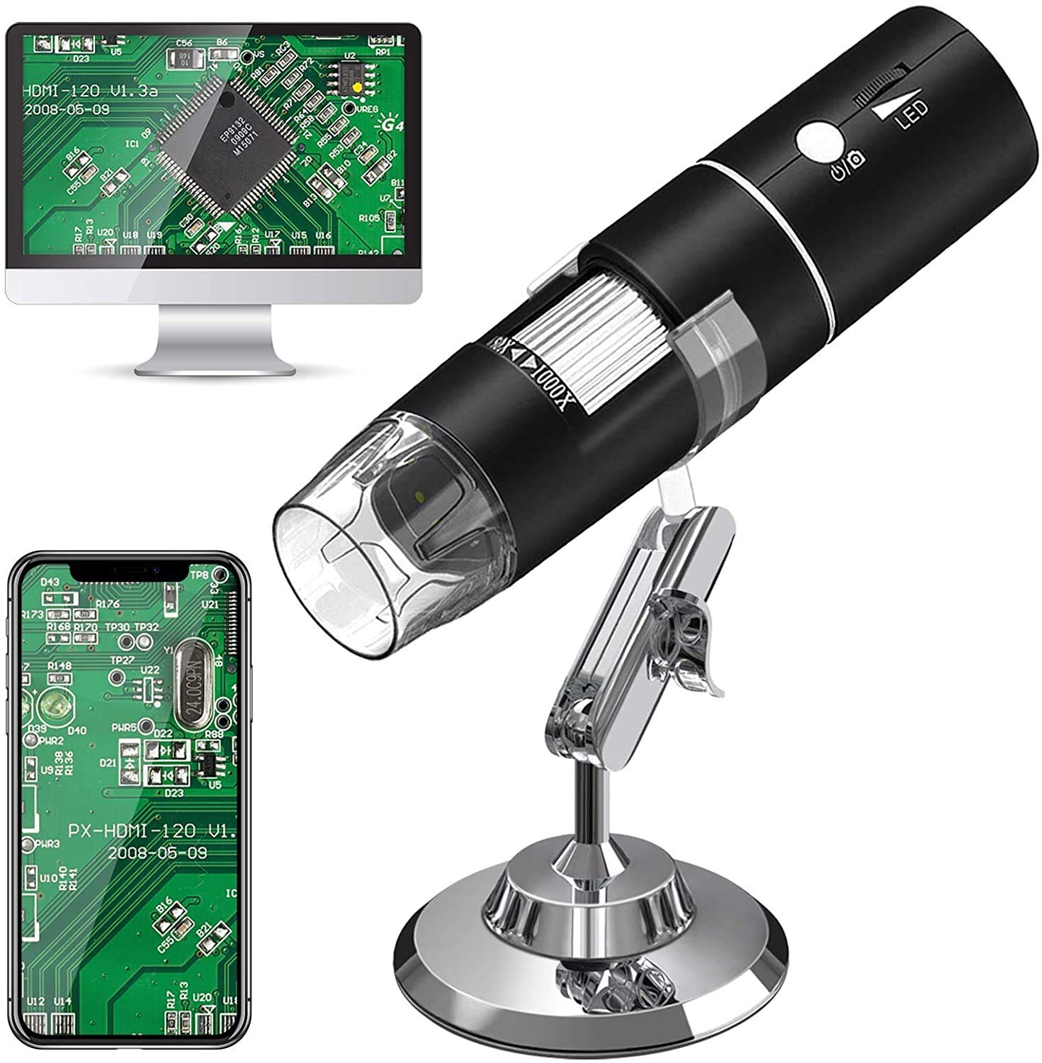 Iktu WiFi Wireless Digital Microscope Handheld USB HD Inspection Camera 50x-1000x Magnification with Stand Compatible with iPhone, iPad, Samsung Galaxy, Android, Mac, Windows Computer-image-30