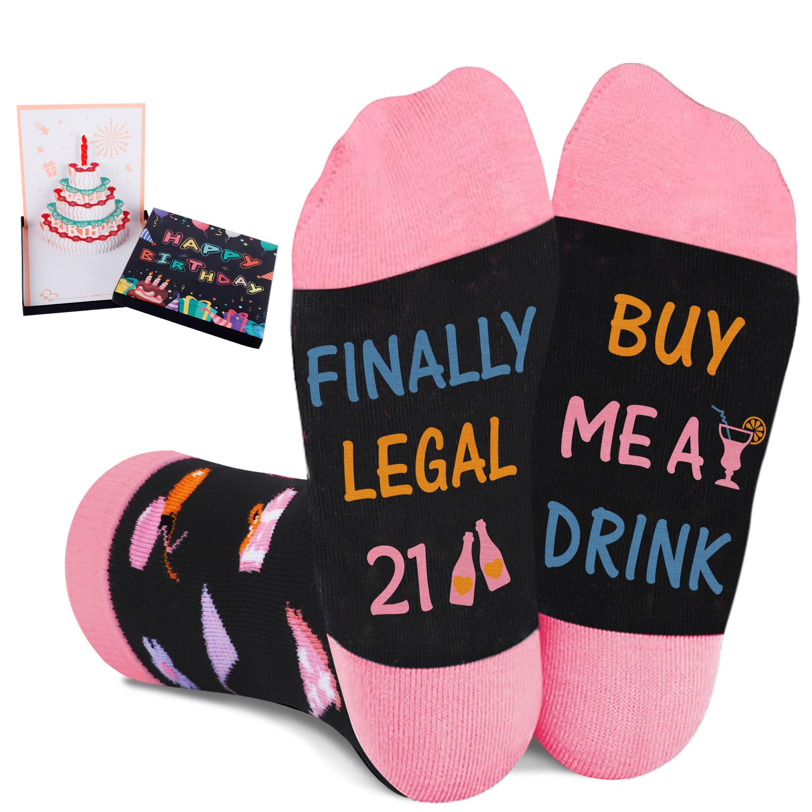 Juesly 5-22 Years Old Birthday Gifts for Girls - Socks for Girls with Pop up Birthday Card, Presents for 5-22 Year Old Grils