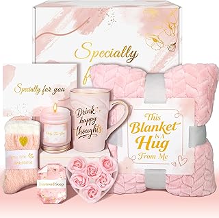 Birthday Gifts for Women, Gift Sets with Luxury Flannel Blanket, Unique Relaxing Self Care Kit, Valentines Day Gifts for Her Women Mom Friends Sister Wife Grandma