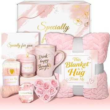 MIXVOVA Birthday and Get Well Gifts for Women - Self Care Relaxing Spa Package with Luxury Flannel Blanket, Unique Valentines Day Mothers Day Gifts for Mom Wife Friends