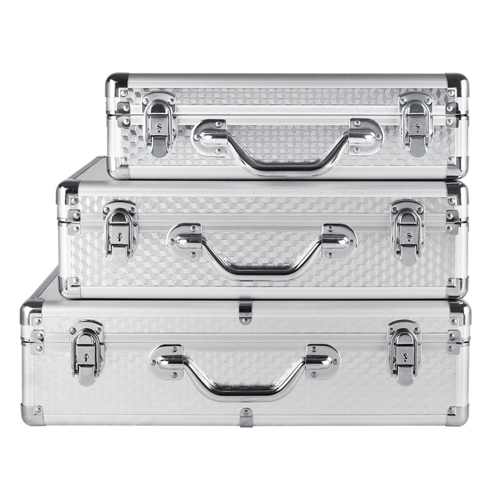 Caja de Herramientas Aluminio Aleación Estuche Portátil Cerradura Interior Suave Organizador Adecuado para Oficina Taller Transporte, con Llave, XL Y Plata