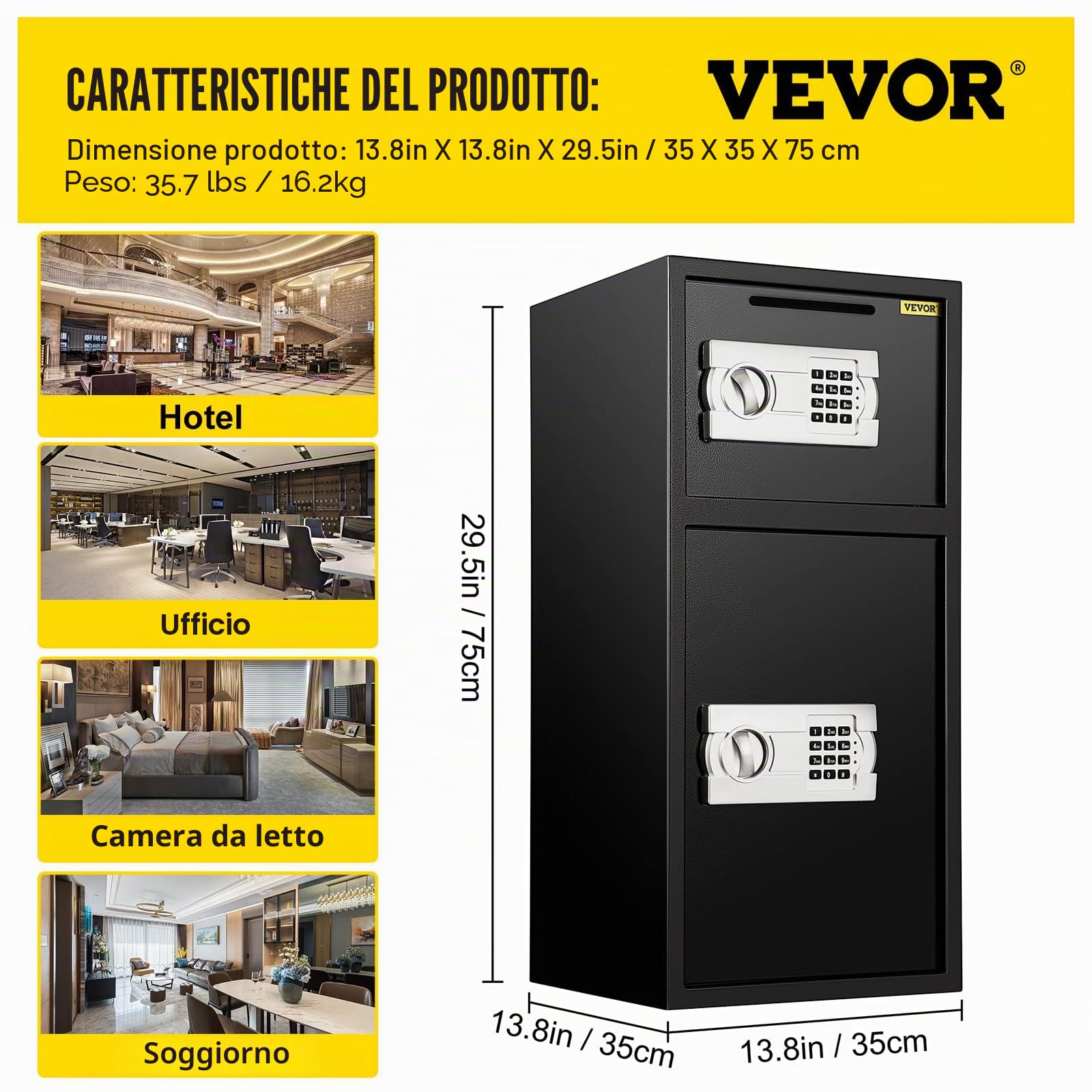Cassaforte Digitale 74 L, Cassetta di Sicurezza a Combinazione Digitale per Uso Domestico, Cassaforte per Soldi, Gioielli, Documenti
