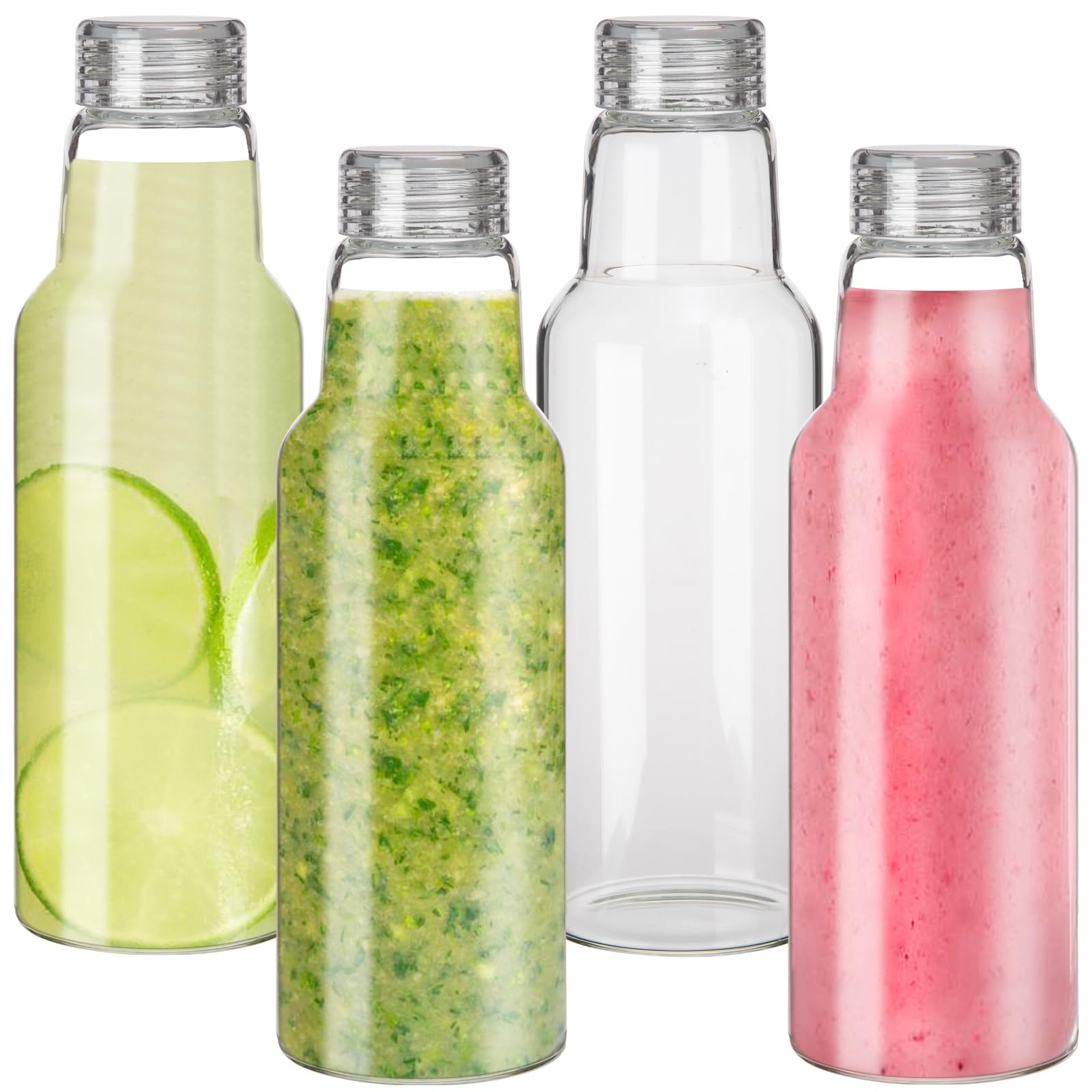CAYOREPO 34oz Glass Bottles for Juicing, Juice Bottles with Lid Mason Jars, Glass Jar with Lid, Milks, Beverage Storage, Clear Mason Jars with Lids for Pickles, Jams, Food Storage (4)