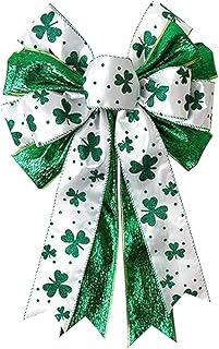 St Patricks Day Bow For Wreath, Door Wreath Irish Tree Topper | Shamrock Patrick\'s Day Bow | Shamrock Bow Holiday Crafts, Front Door Sign Outdoor Wreath Ribbon Bow, St Patricks Day Decorations