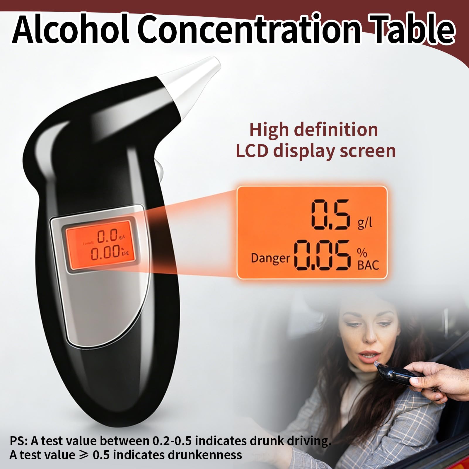 Éthylotest Électronique Haute Précision Alcootest Portable avec Écran LCD et 10 Embouts Rechangeables Éthylomètre Personnel Rapide pour Conduite Sécurisée et Usage Domestique