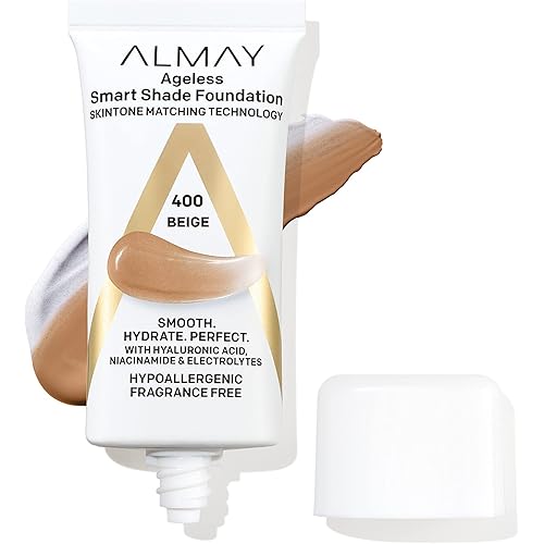 Almay Anti-Aging Foundation, Smart Shade Face Makeup with Hyaluronic Acid, Niacinamide, Vitamin C & E, Hypoallergenic, -Fragrance Free, 400 Beige, 1 Fl Oz (Pack of 1)