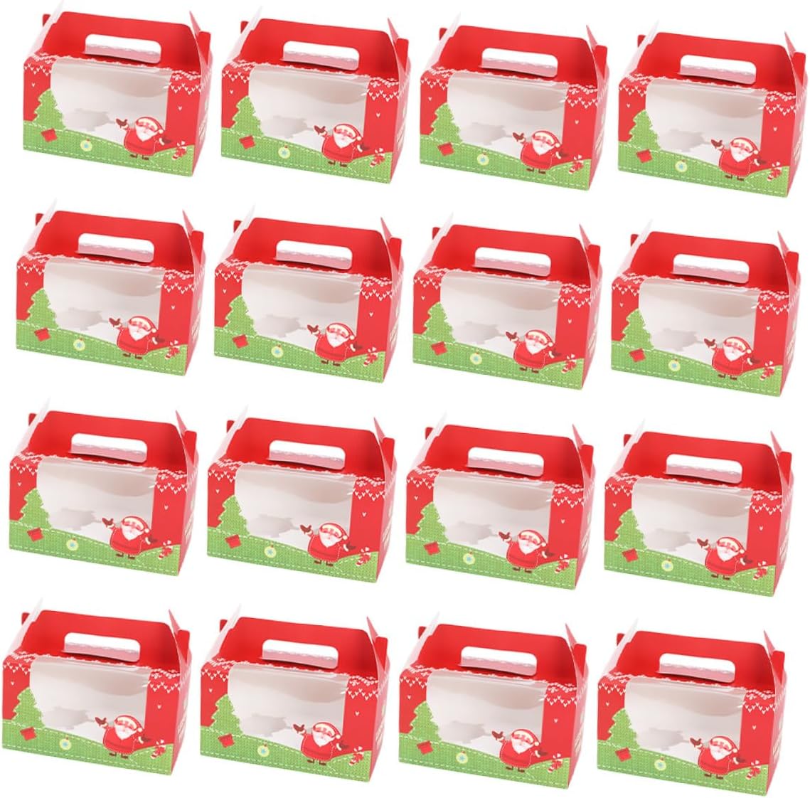 20pcs Christmas Cupcake Boxes with Window and Insert, Paper Cupcake Holder for Holiday Cake Container, Festive Pastry Storage Carrier for Party and Packaging