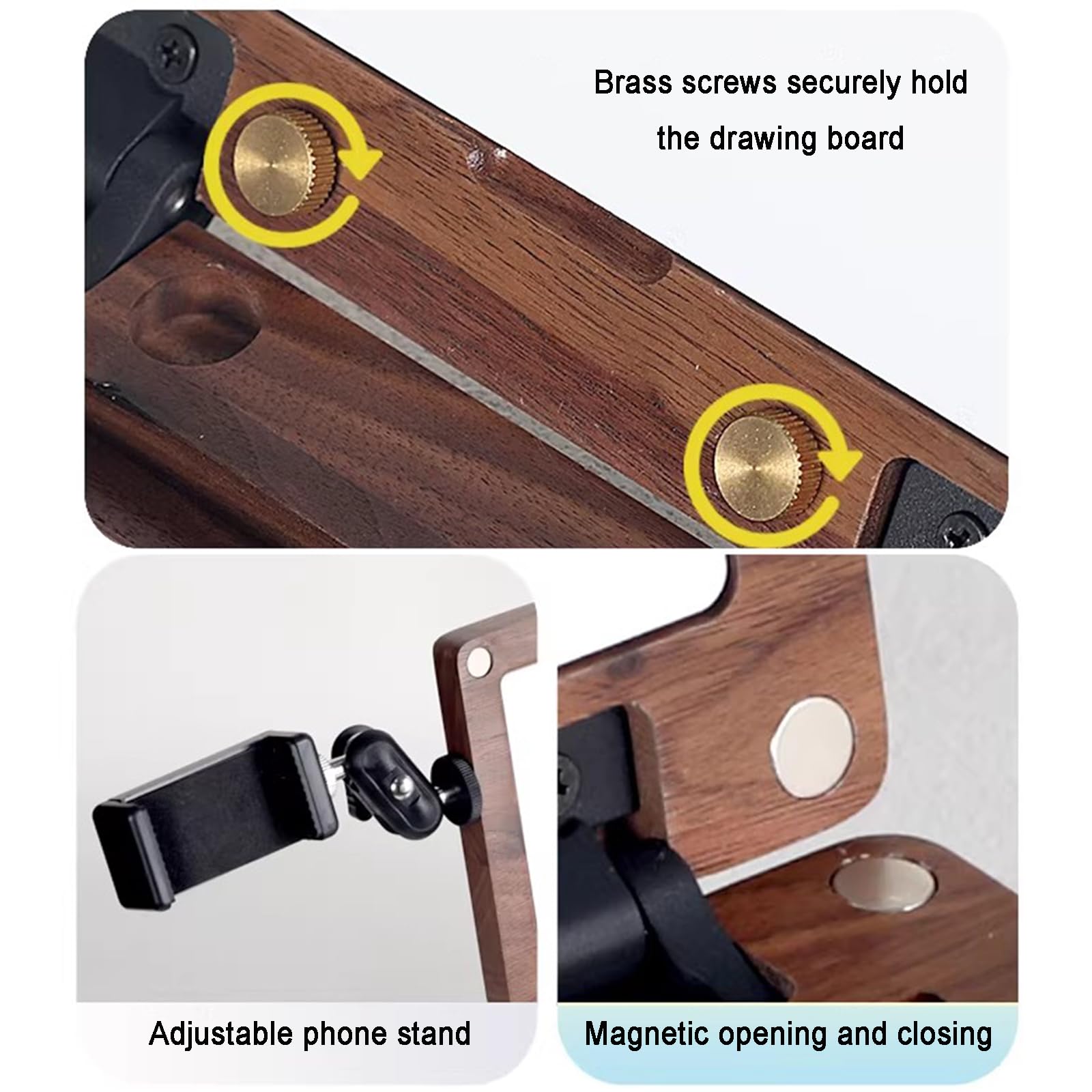 Caja de paleta de madera de acuarela con ranura para pinceles, soportes, taza de limpieza y clip para teléfono para acuarela, gouache y pintura acrílica al aire libre