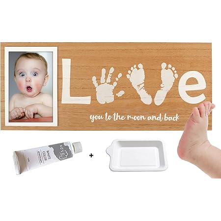 Baby Footprint & Handprint Photo Frame Kit | Includes White Paint and Paint Tray | Newborn Keepsake Frame | Foot & Hand Impression (17 x 7 Inches)