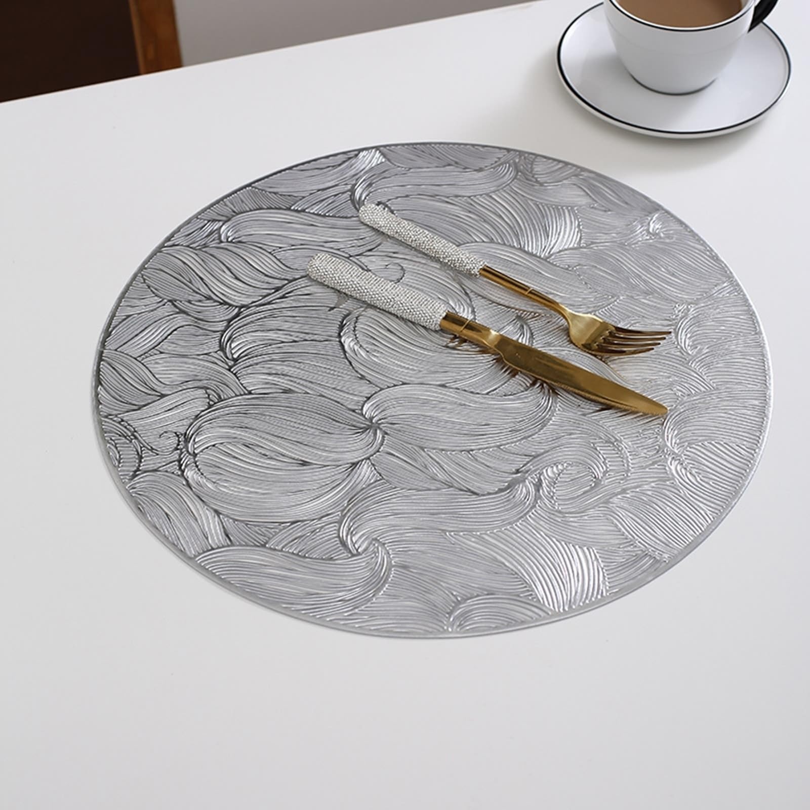 Placemat - Juego de 10 manteles individuales plateados huecos, 38 cm, para cocina y comedor