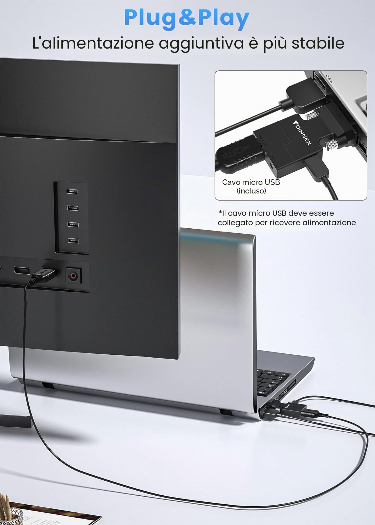 FOINNEX Adattatore da VGA a HDMI, Convertitore da VGA to HDMI con Audio Video, 1080P Converter Adapter VGA Maschio a HDMI Femmina Connettore per Collegamento di Laptop con Proiettore PC TV Box Monitor