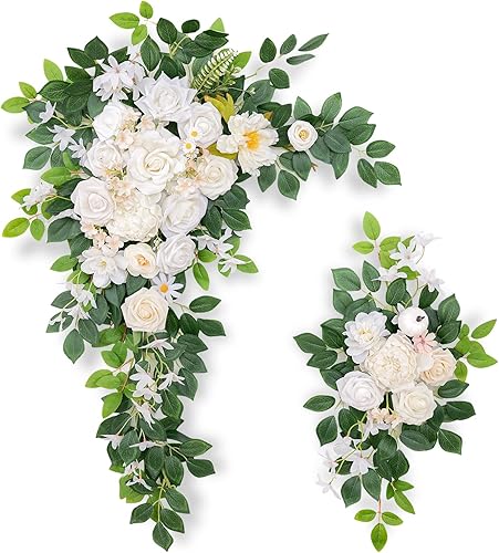 Miniatura 9 de Odouzy Pack of 2 Wedding Arch, Artificial Flowers, Wedding DecorFlower Garland Be Suited to Banquet, Party, Reception Entrance Welcome Sign and