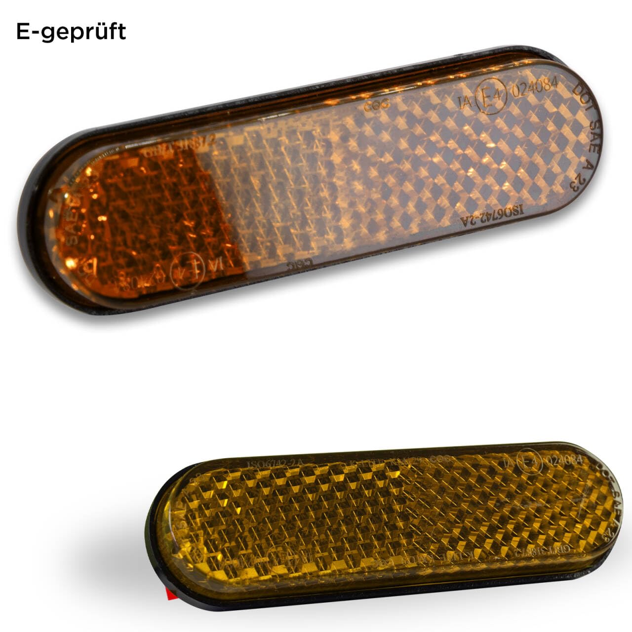 polarmotor Riflettore giallo moto Mini 70 × 20 × 8 mm E4 riflettore catadiottro E4 occhio di gatto per scooter elettrico bicicletta autoadesivo, 2 pezzi