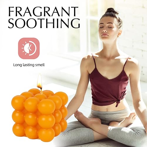 Miniatura 3 de Velas de burbujas  Vela de cera de soja en cubo, vela perfumada de decoración estética, lindas velas amarillas para el hogar, vacaciones, boda y