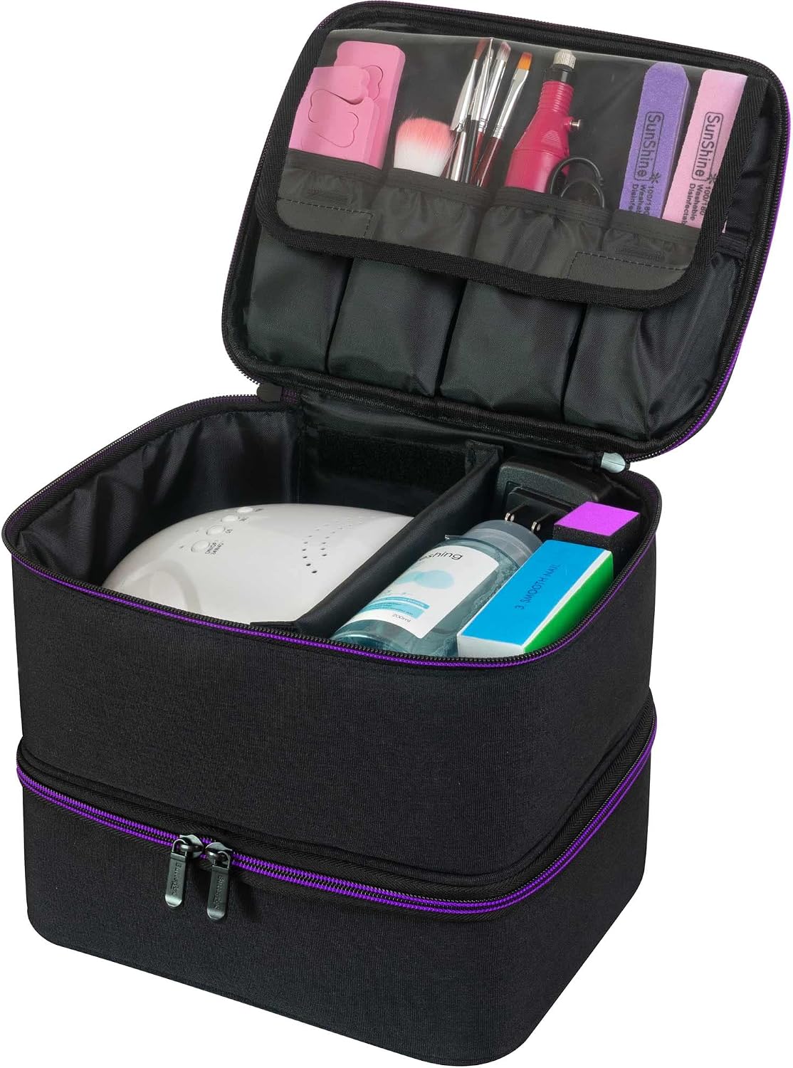 ButterFox Nail Polish Organizer Storage Case, Fits Nail Dryer Lamp and 30-35 Bottles (0.5 fl oz), Nail Supplies Organizer (Black/Purple)