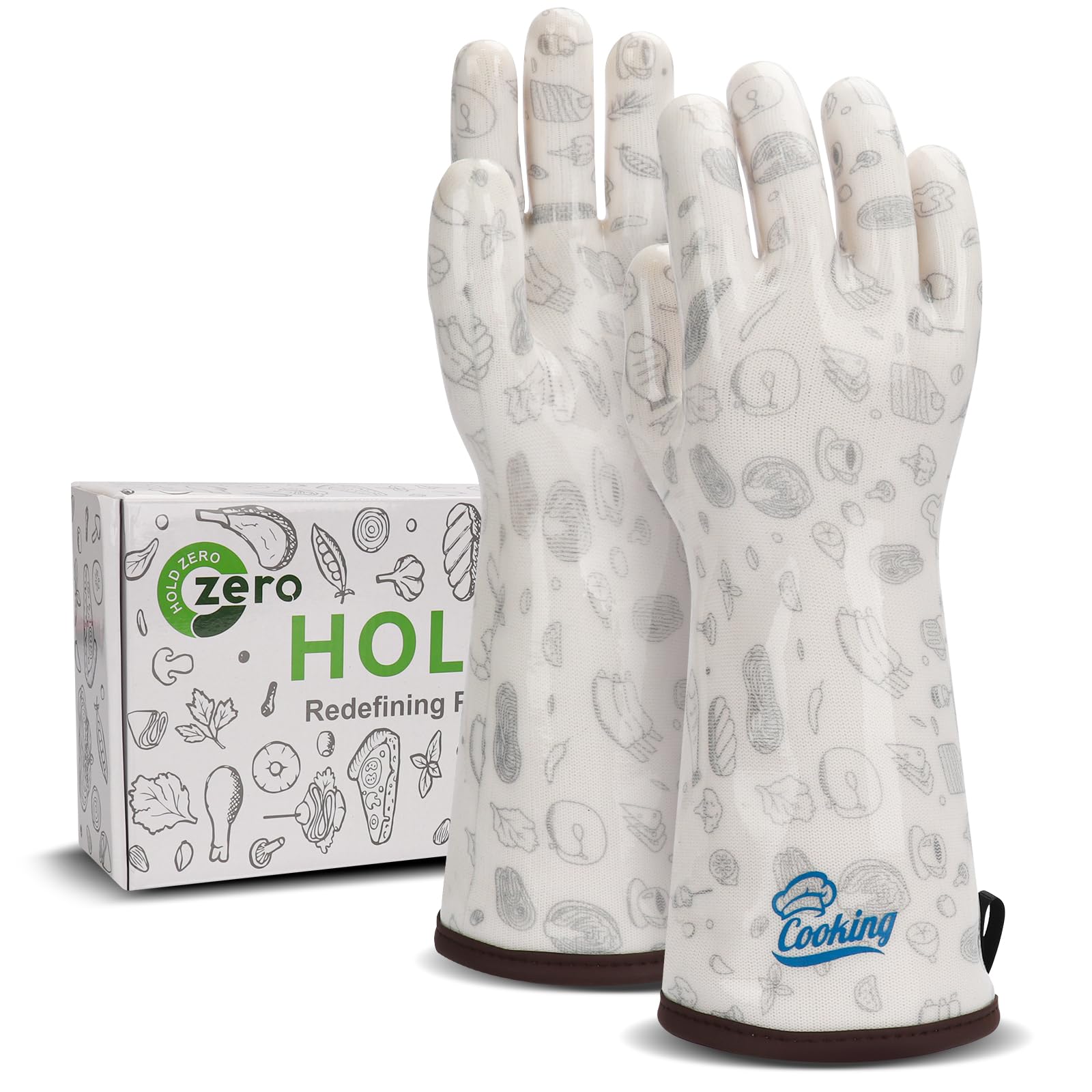 Guantes resistentes al calor para horno con dedos, guantes de silicona para horno, para cocinar, hornear, asar, barbacoa, lindo estampado, color blanco, grande