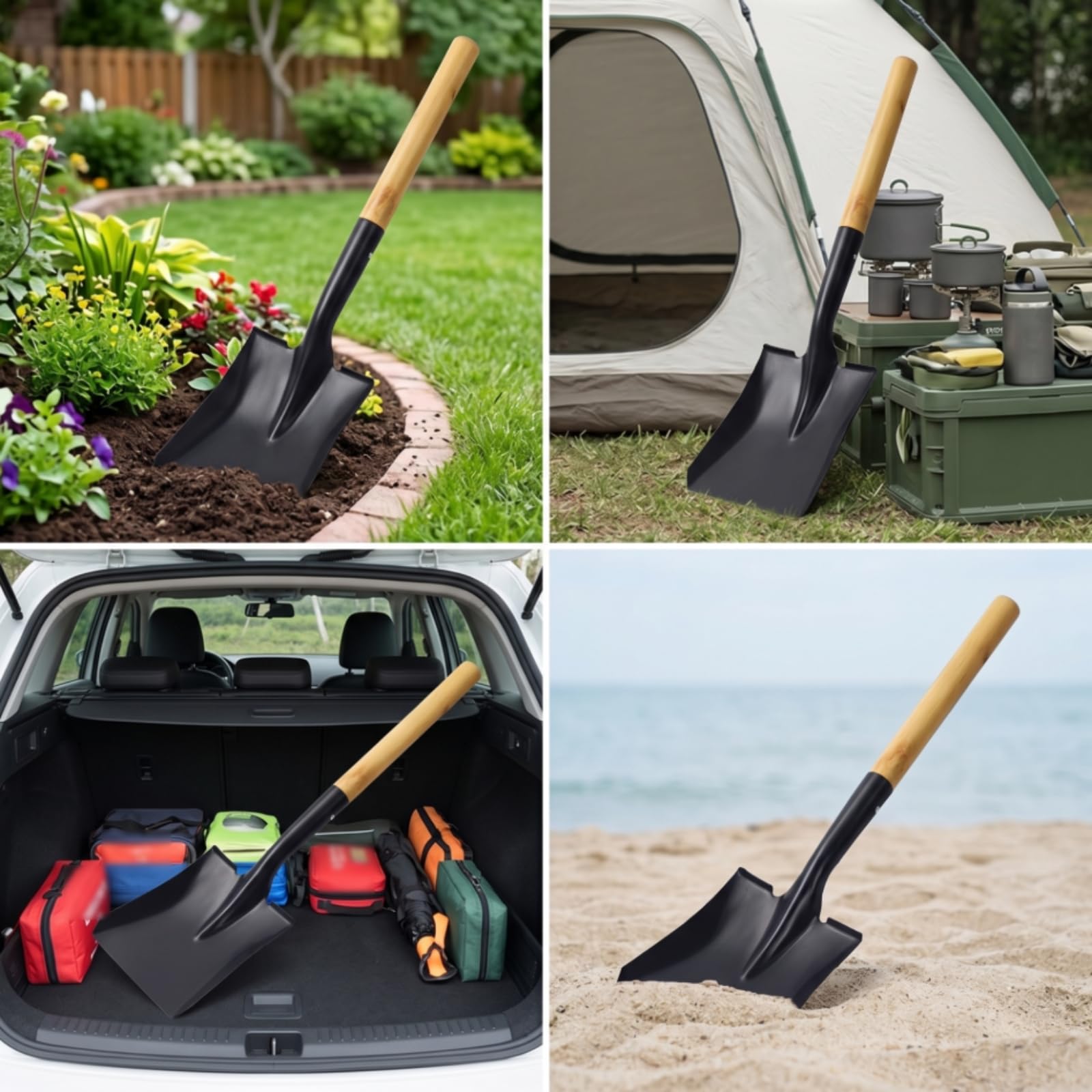 Harilla Pala de Jardinería Punta Aguda de Pala de Trasplante Herramienta de Excavación Acero Manganeso Templado y Mango de Madera Ergonómico, 68CM, Square Head
