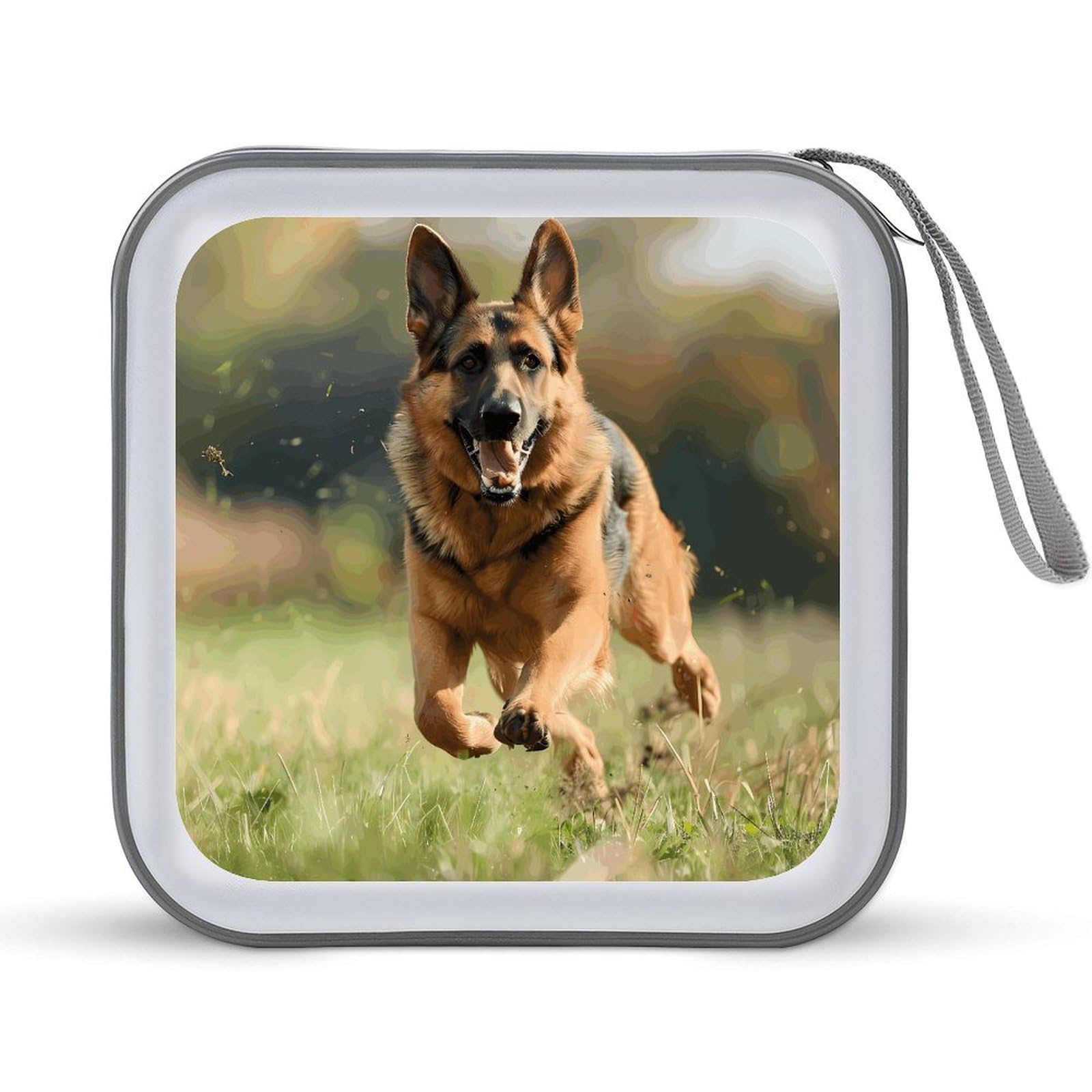 VstaDank Running German Shepherd Dog DVD Case With Zipper Portable CD Case Hardshell DVD VCD Binder Storage Box EVA Protective Blu-ray Wallet 40 Capacity CD Wallet Movie Music Media Disc Wallets