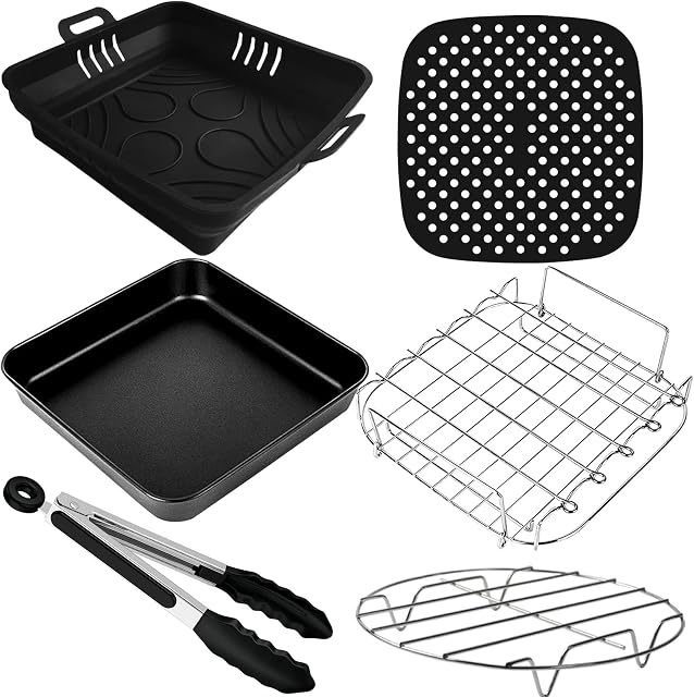 Moleath Air Fryer Accessories 9 Inch, 6PCS Air Fryer Accessory Set with Silicone Air Fryer Liner Compatible for Instant Pot 5.7L, Uten 5.5L, Tefal 6.2L, Cosori 6.4L, Tower 7L Square Basket Airfryer