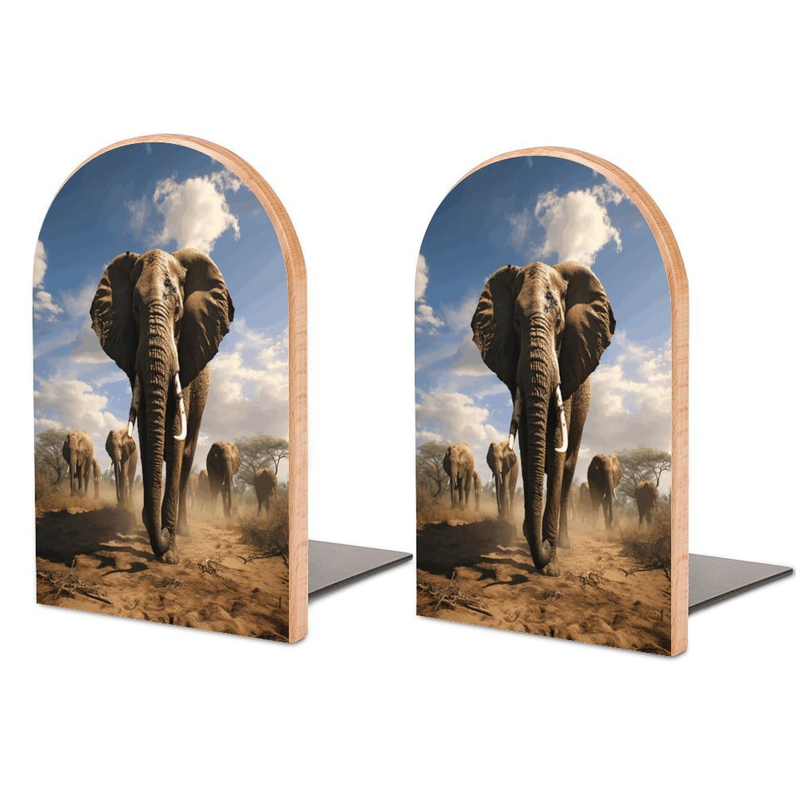 Ferocious Elephant Bookend Wood Book End for Shelves Heavy Duty Non-Slip Wooden Bookend Support Universal Economy Bookends Fancy Modern Decorative Book Accessories 1 Pairs