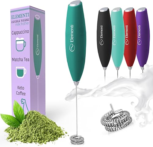 Elementi Espumador de leche de mano doble batidor batidor de Matcha y mezclador de bebidas de mano Varita espumadora Matcha y mezclador de matcha