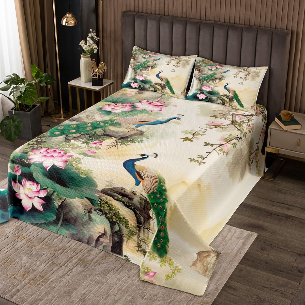 Homewish Cute Bear Bedspread Twin Size,Daisy Flower Dessert Juice Bedding Set for Kids Boys Girls Room Decor,Cloud Polka Dot Fantasy Quilt 2Pcs,Brown Cartoon Animal Soft Coverlet Set,1 Pillowcase