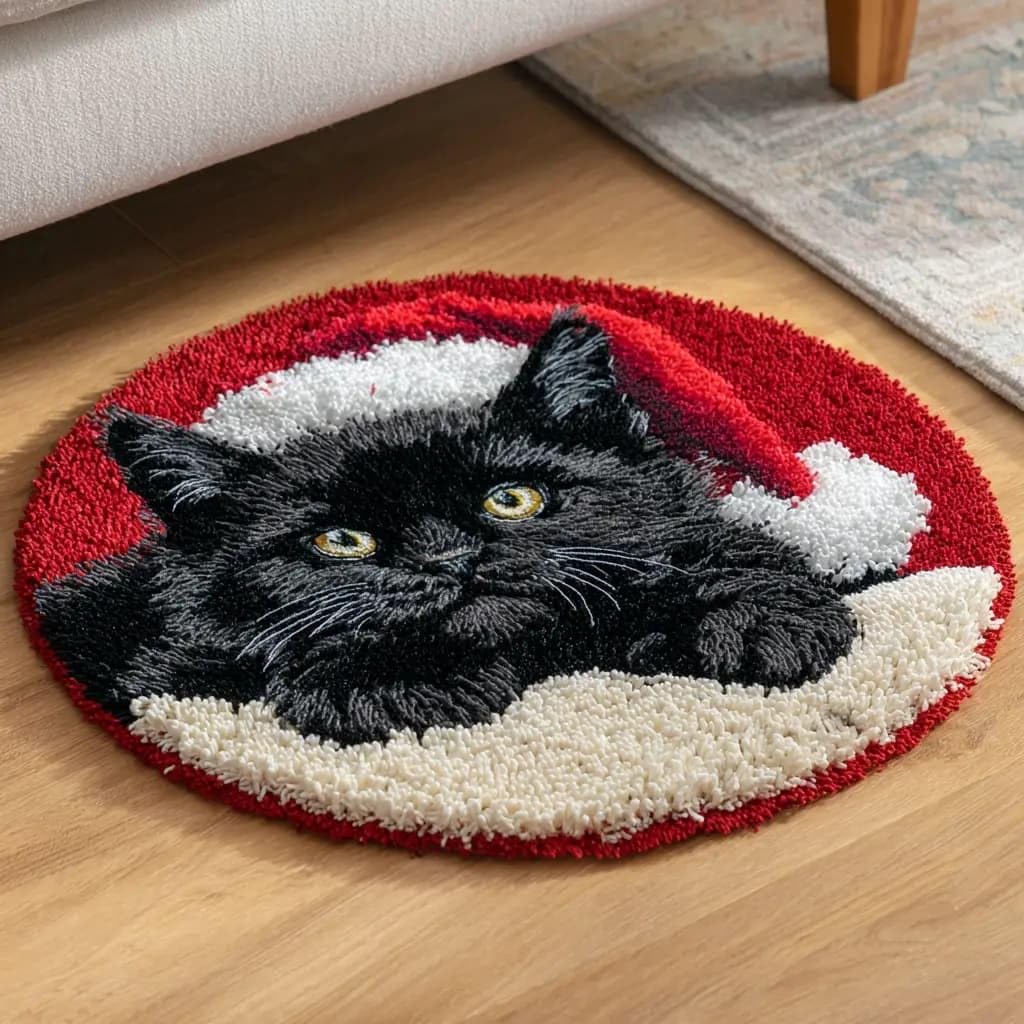 WallustrioaW Round Latch Hook Rug Kits Cat for Adults and Starter 50 * 50Cm