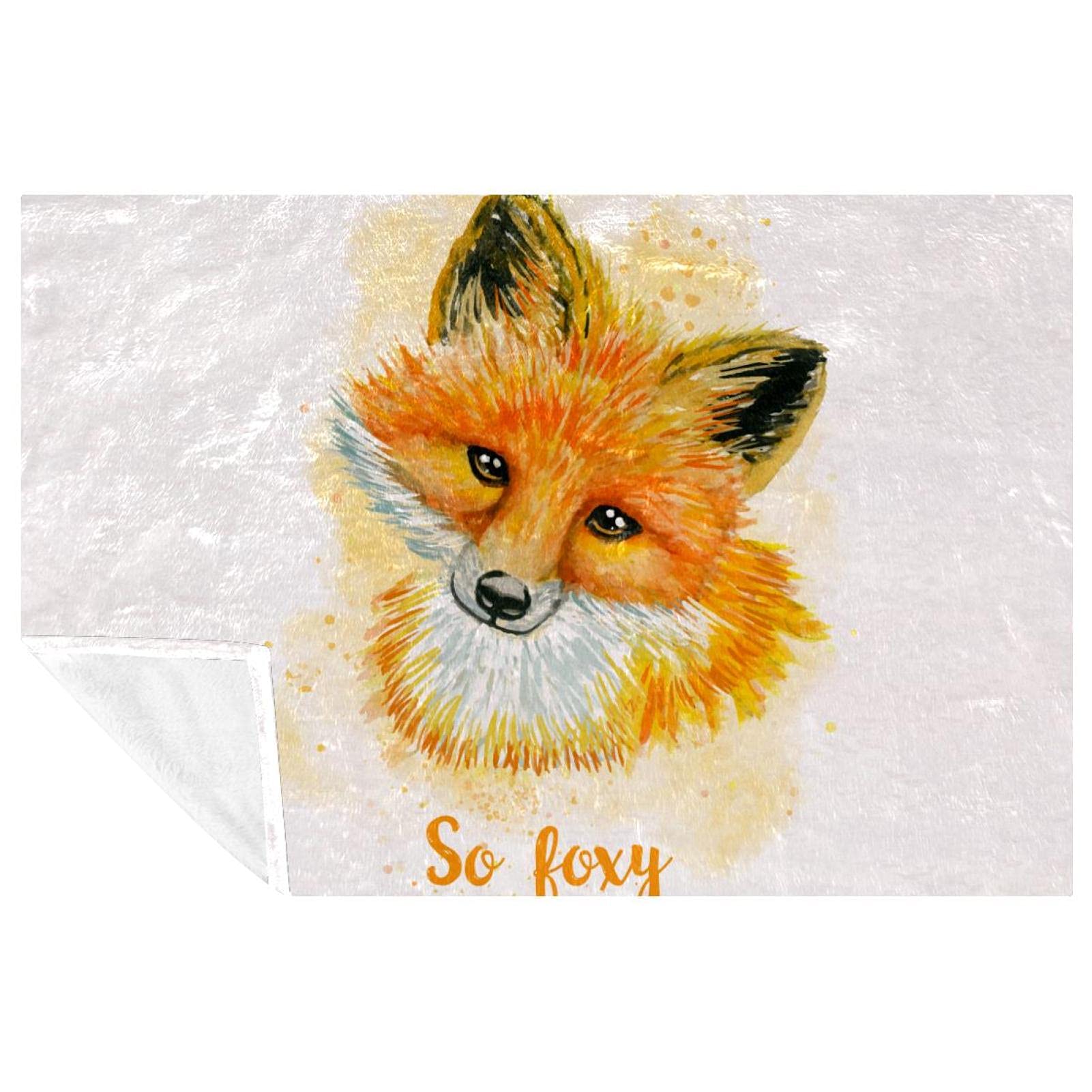 Couverture douce de lit haut de gamme motif renard peint 150x100 cm confort premium