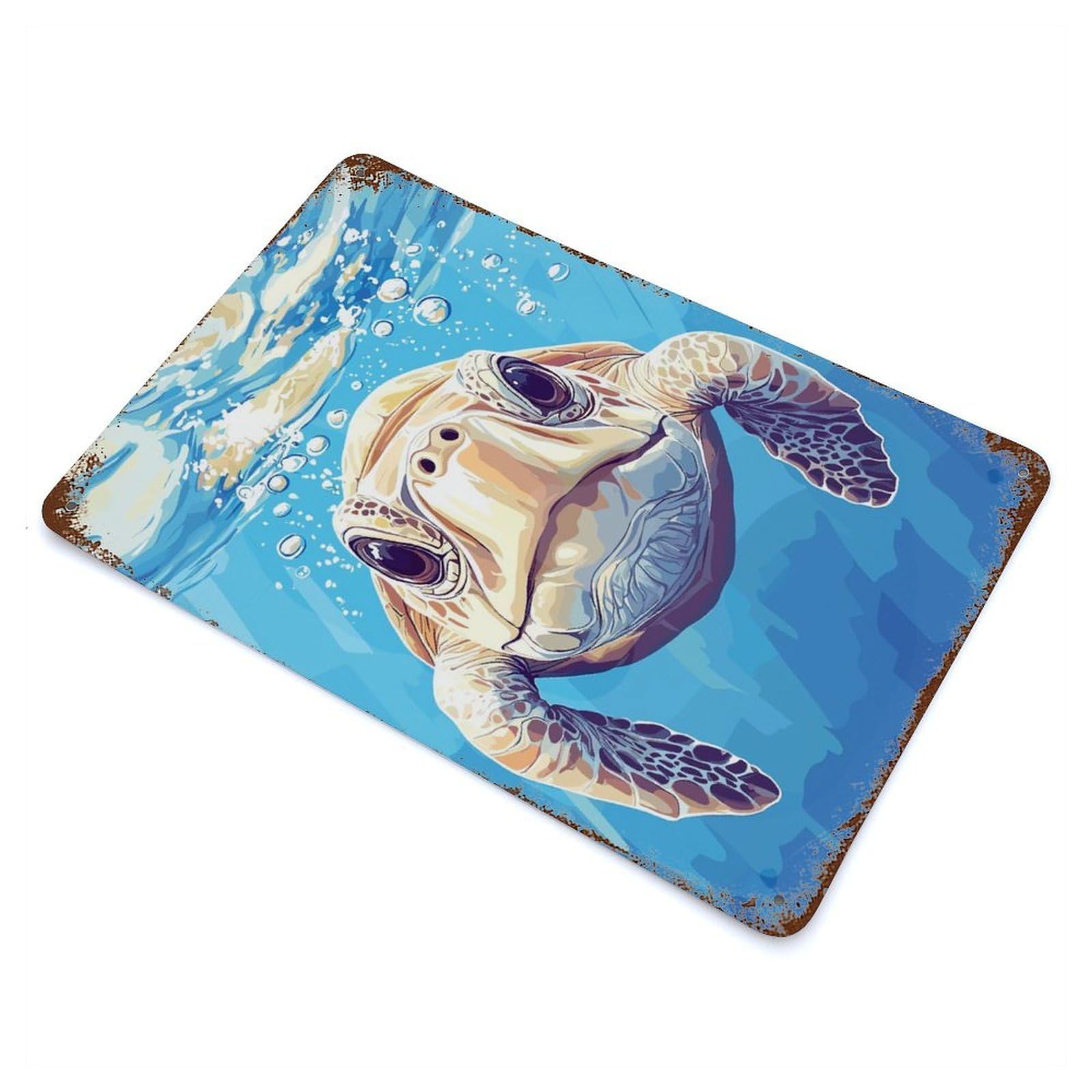 Sea Turtle Underwater Portrait Rust Effect Tin Sign 11.8"x7.9", Ideal for Farmhouse, Kitchen And Entryway Decor