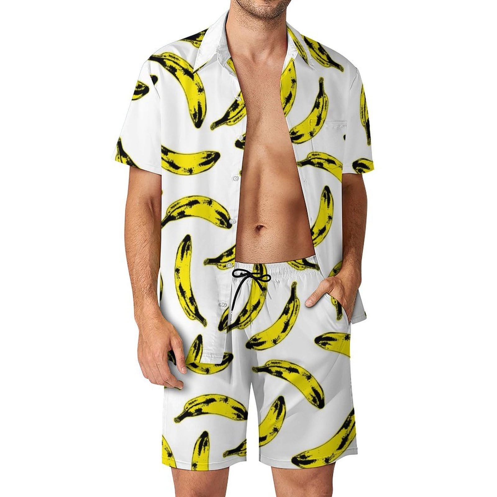 Banane Herren Hawaiihemd Und Strandhose Button Down Outfit Kurzarm Hawaii Hemd Zweiteiler S