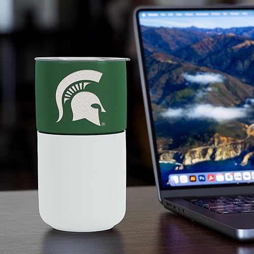 Miniatura 243 de Rico Industries NCAA Miami of Ohio Redhawks - Vaso de cerámica de 16 onzas con agarre de silicona, grabado láser profundo, diseño de color negro