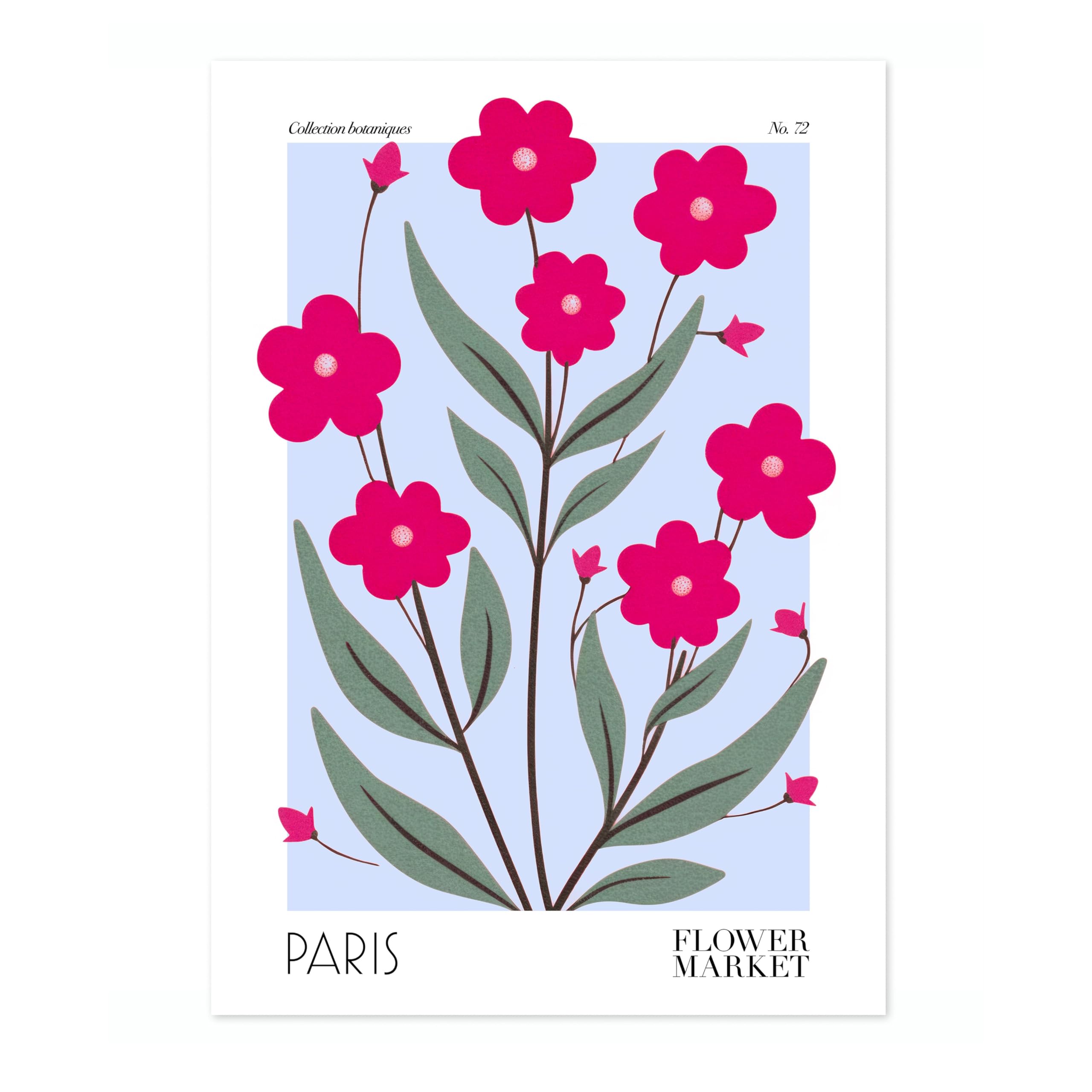Paris Flower Market Poster Floral Wall Decor Print Abstract Colourful Minimalist Travel Bedroom Art, Archival Matte, A4 (Print Only) - 29.7x21cm