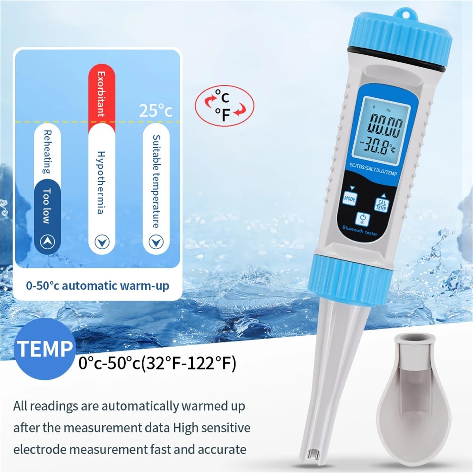 Testeur numérique 5 en 1 de TDS/EC/salinité/SG/température for Aquarium, détecteur d'eau Potable Domestique Précision portative
