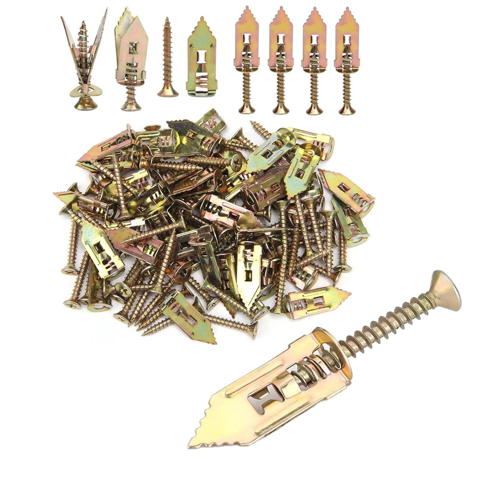 Ginddy Plasterboard Fixings & Wall Plugs,100 PCS High Manganese Steel Self-Drilling Anchor Screws,No Pre-Drilling Needed for Plasterboard Drywall Concrete & Masonry Cavity Walls