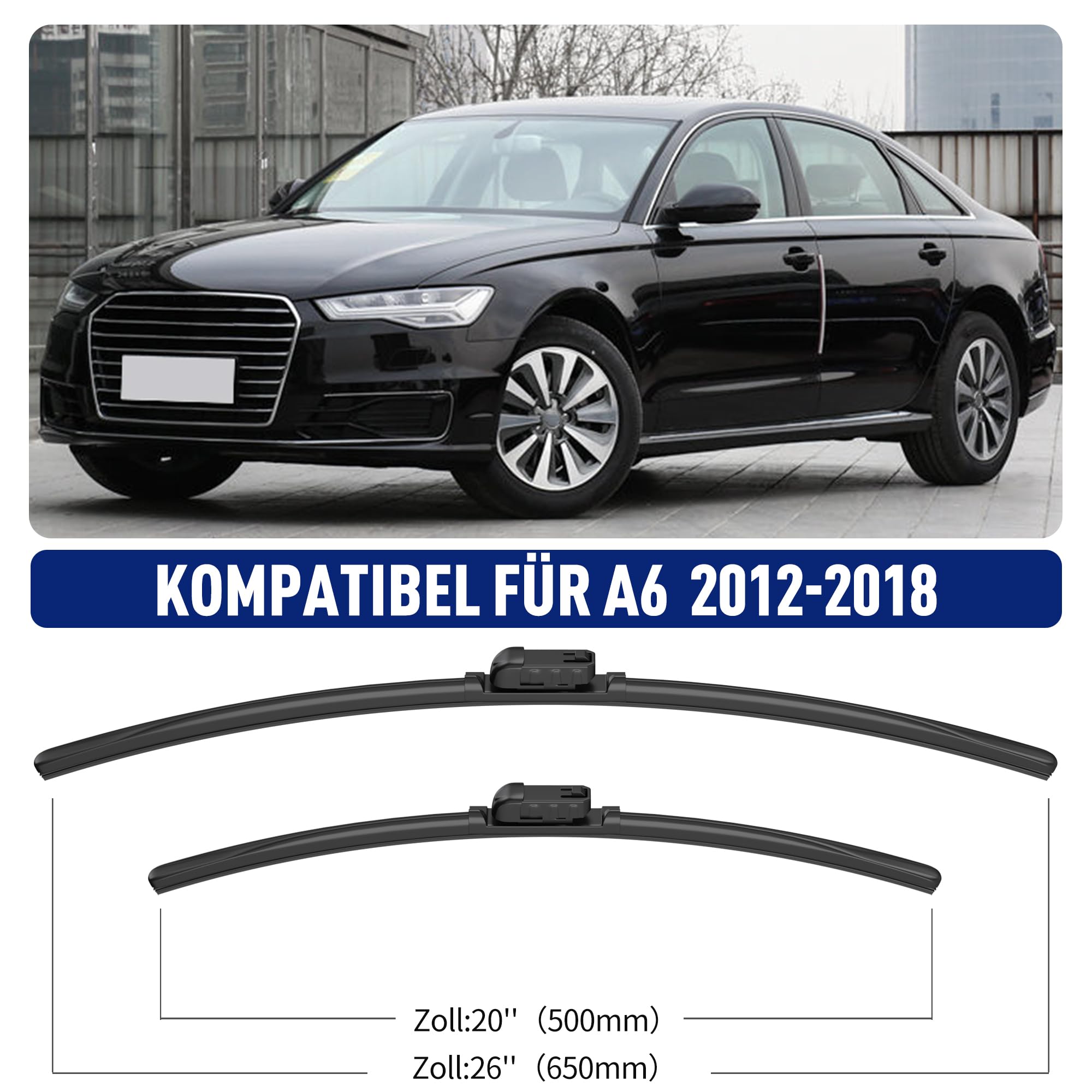 Scheibenwischer Vorne Set für Audi A6 C7 4G5 2012-09.2018 | 2 Front, Flachbalkenwischer, Wischerblätter Auto Frontscheibe Set, Direkte Montage