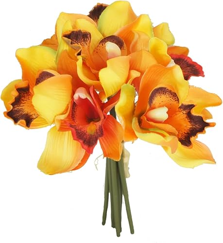 Paquete de 7 tallos de orquídea Cymbidium de flores artificiales (amarillo)