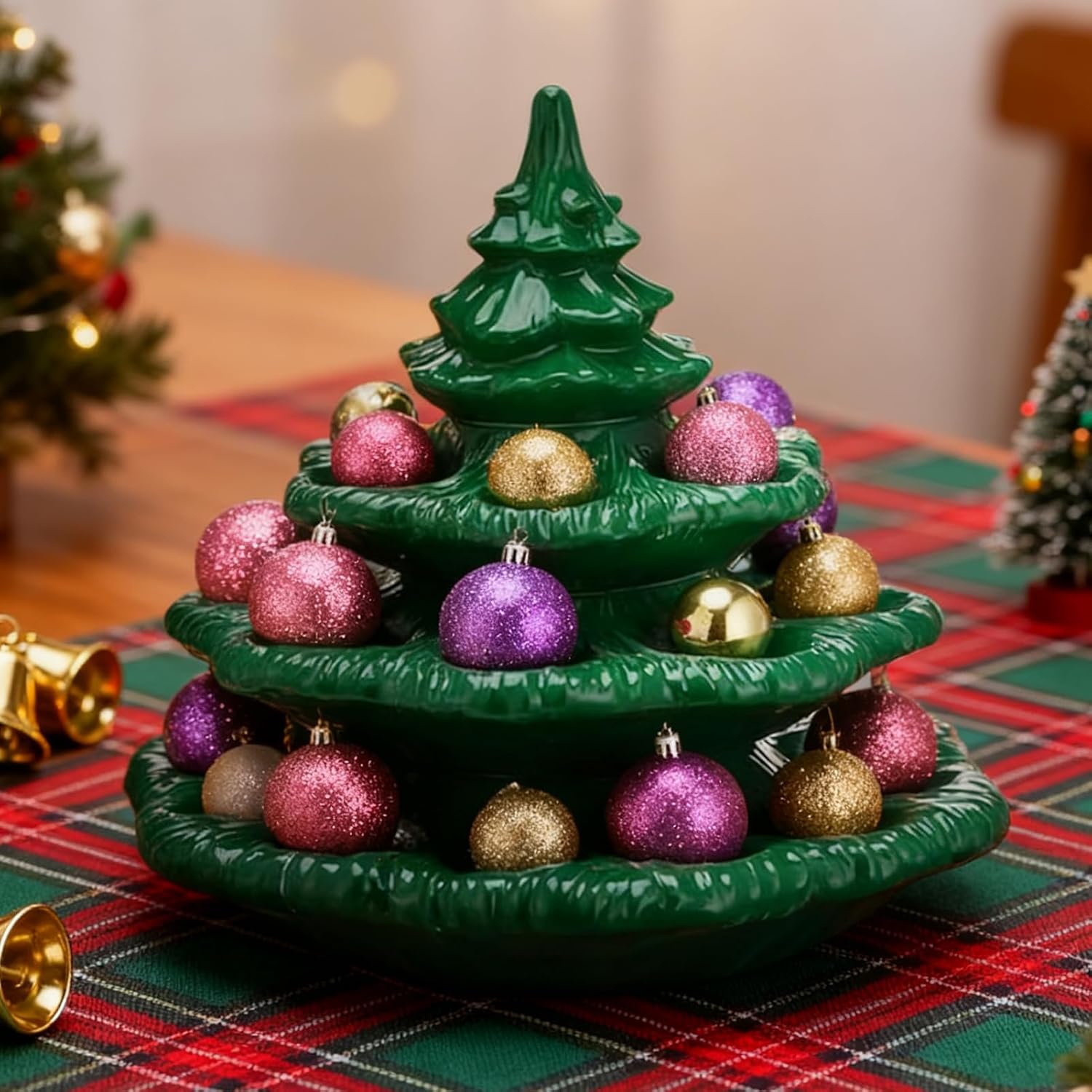 Deviled Egg Christmas Tree, 3 Tier Resin Christmas Tree Deviled Egg Platter, Reusable Holiday Devileds Oval Tray with Lid, Green X-mas Plant-Shaped Resin Eggs Holder