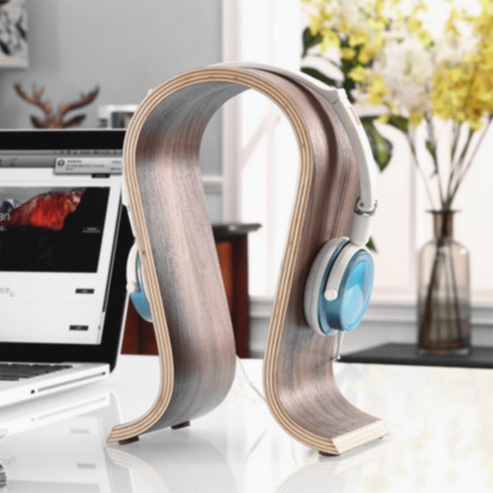 Headphone Stand, Soporte para Auriculares de Madera, Soporte Universal para Auriculares, Base Universal,con Silicona TPU Antideslizante, Adecuado para Oficina en Casa (Nuez)