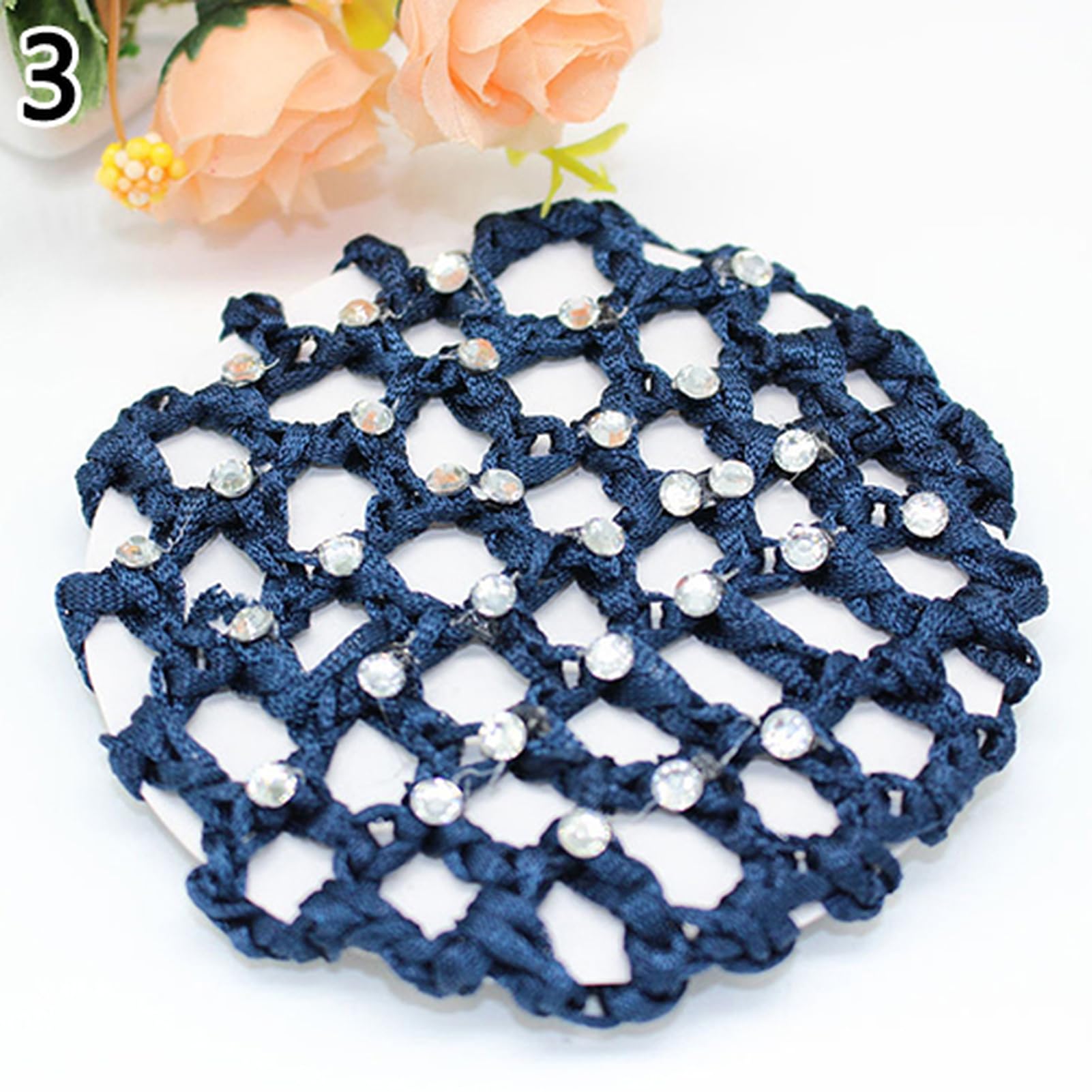 matumou Women Bun Cover Hair Net Ballet Dance Skating Rhinestone Crochet Snood