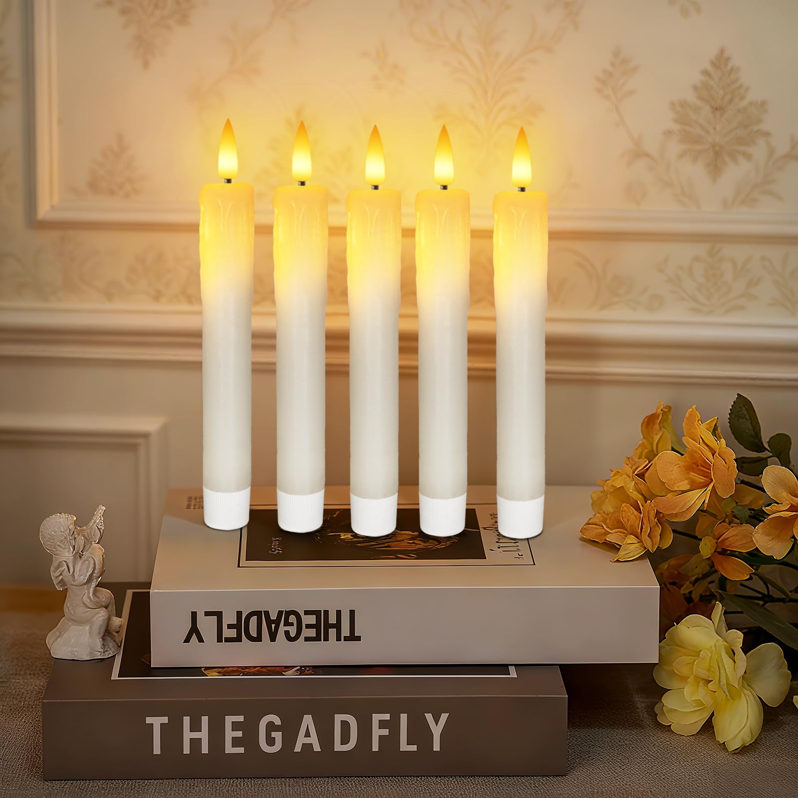 Candele coniche antigoccia senza fiamma da 17,8 cm, con timer e dimmer a distanza, candele a batteria in vera cera, candele finte con fiamma 3D per casa, matrimoni, decorazioni natalizie