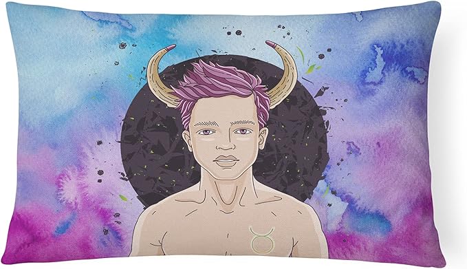 Caroline's Treasures BB7318PW1216 Taurus Zodiac Sign Canvas Fabric Decorative Pillow Machine Washable, Indoor Outdoor Decorative Pillow for Couch, Bed or Patio, 12HX16W